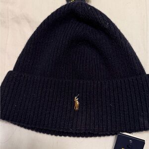 Polo by Ralph Lauren Men’s Black Ribbed Knit Beanie with Embroidered Pony